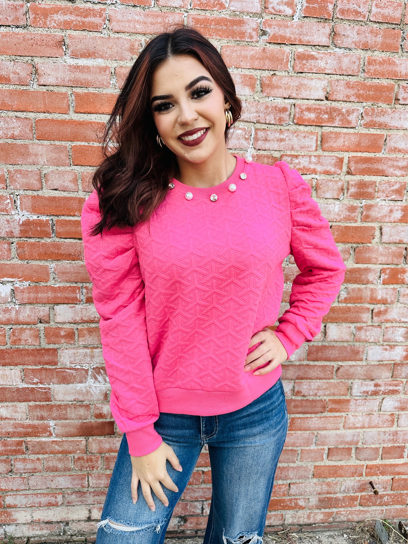 You're a Doll Pearl & Rhinestone Top • Pink-Simply Southern-Shop Anchored Bliss Women's Boutique Clothing Store