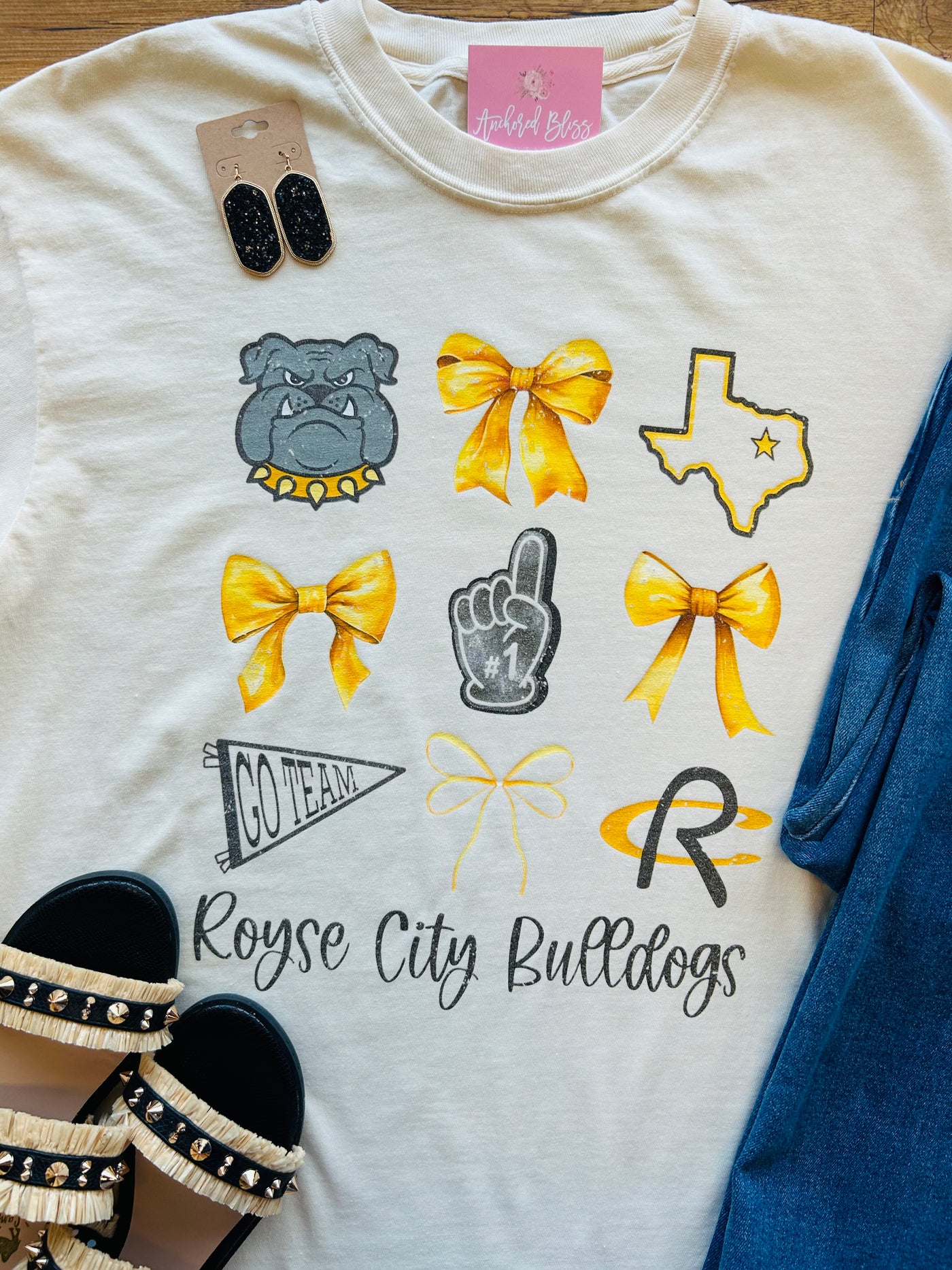 Royse City Bulldogs Coquette Collage Graphic Tee-Harps & Oli-Shop Anchored Bliss Women's Boutique Clothing Store