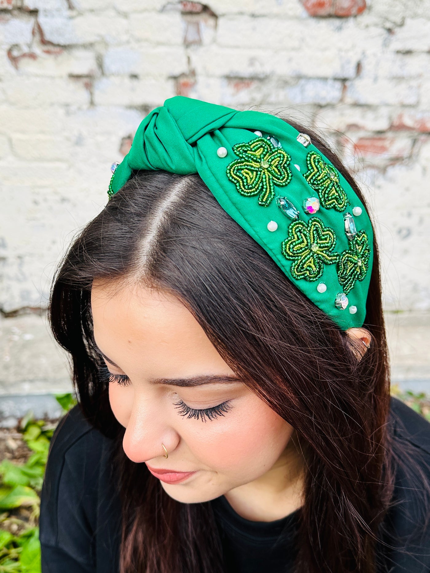 Luckiest Girl Embellished Headband • Green-DMC-Shop Anchored Bliss Women's Boutique Clothing Store
