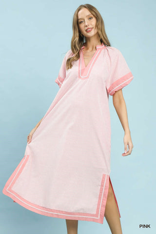 Easy Does It Contrast Trim Midi Dress • Pink