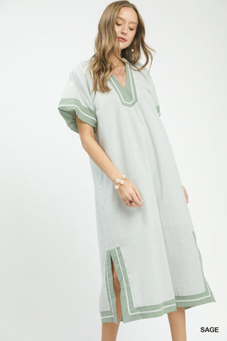 Easy Does It Contrast Trim Midi Dress • Sage Green