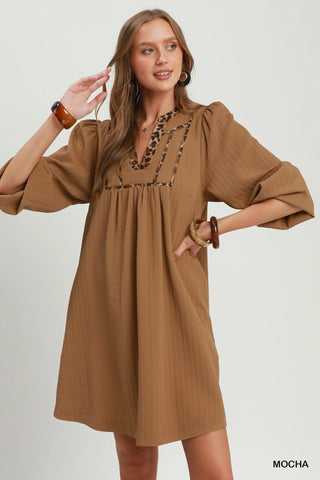 Wild About You Leopard Trim Mini Dress • Mocha-Umgee-Shop Anchored Bliss Women's Boutique Clothing Store