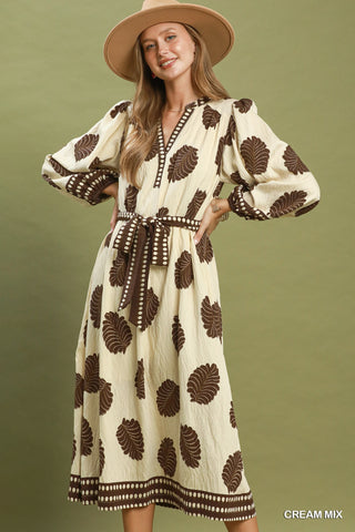 Falling For You Printed Midi Dress • Cream-Umgee-Shop Anchored Bliss Women's Boutique Clothing Store