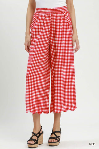 Sweet Talk Gingham Scallop Wide Leg Pants • Red-Umgee-Shop Anchored Bliss Women's Boutique Clothing Store