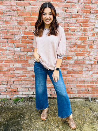 Stay Awhile Puff Sleeve Top • Taupe-Lovely Melody-Shop Anchored Bliss Women's Boutique Clothing Store