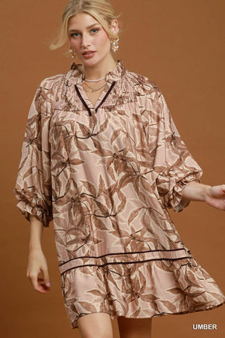 Autumn on My Mind Floral Mini Dress • Brown-Umgee-Shop Anchored Bliss Women's Boutique Clothing Store