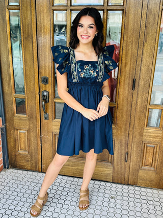 Sweet Beginnings Embroidered Mini Dress • Navy-Oddi-Shop Anchored Bliss Women's Boutique Clothing Store