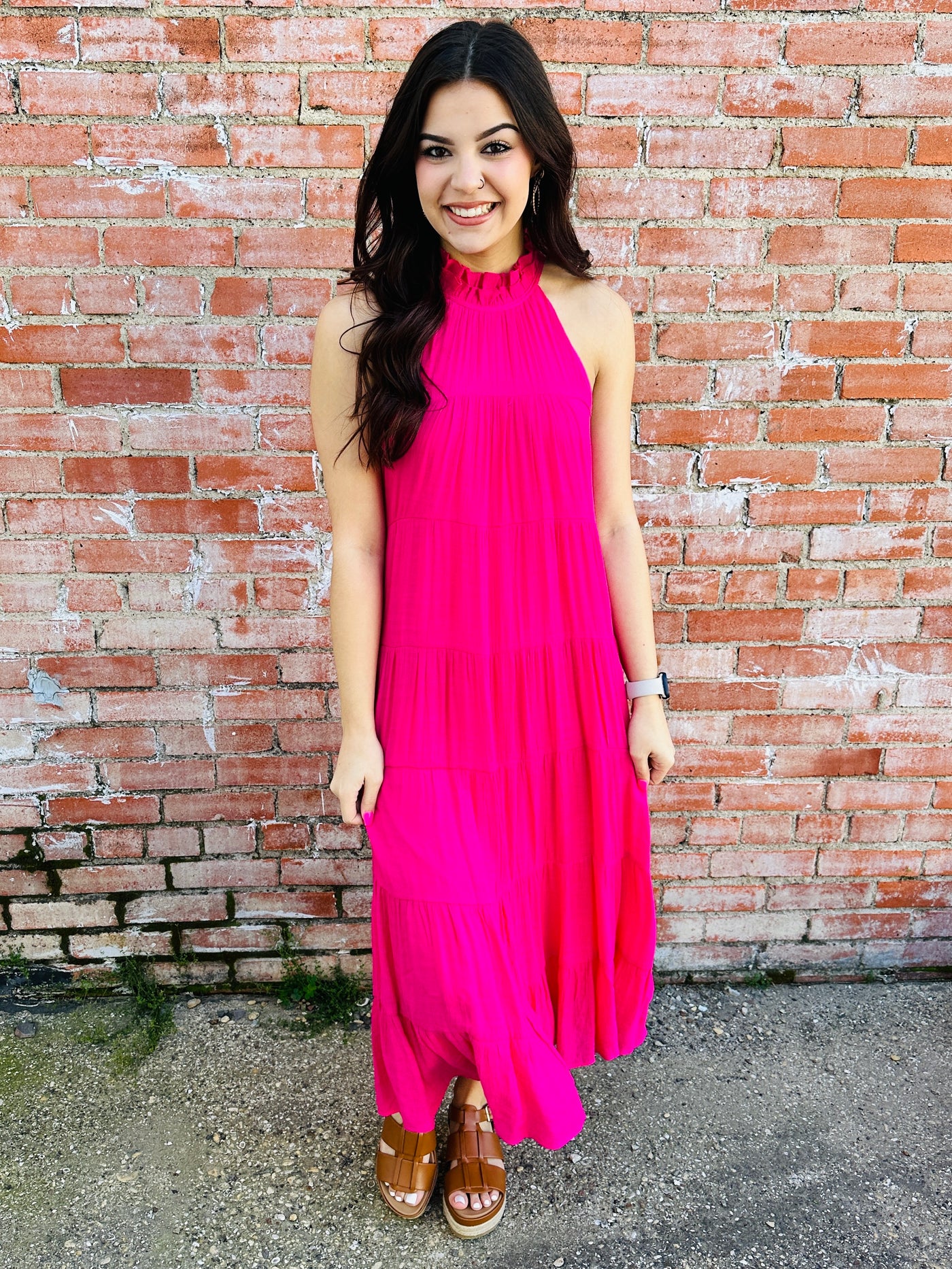 While We Wait Tiered Maxi Dress • Hot Pink-Tracy Zelenuk-Shop Anchored Bliss Women's Boutique Clothing Store
