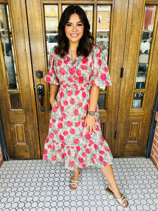 Embrace Today Floral Midi Dress • Red-She+Sky-Shop Anchored Bliss Women's Boutique Clothing Store
