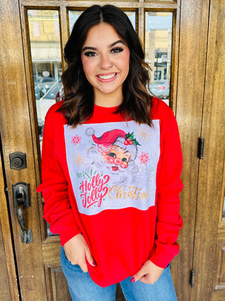 Have a Holly Jolly Christmas Vintage Embellished Santa Sweatshirt Red-Bling A Go Go-Shop Anchored Bliss Women's Boutique Clothing Store