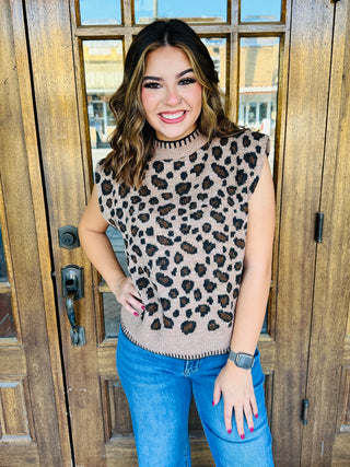 A Wild Love Cap Sleeve Leopard Print Sweater Top • Brown-She+Sky-Shop Anchored Bliss Women's Boutique Clothing Store