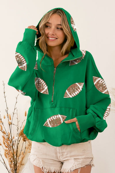 Friday Night Lights Sequined Football Pullover • Green-Bibi-Shop Anchored Bliss Women's Boutique Clothing Store