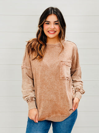 Always On Your Side Acid Washed Pullover • Brown-Zenana-Shop Anchored Bliss Women's Boutique Clothing Store