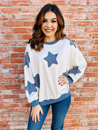 All the Good Times Star Top • Blue-She+Sky-Shop Anchored Bliss Women's Boutique Clothing Store