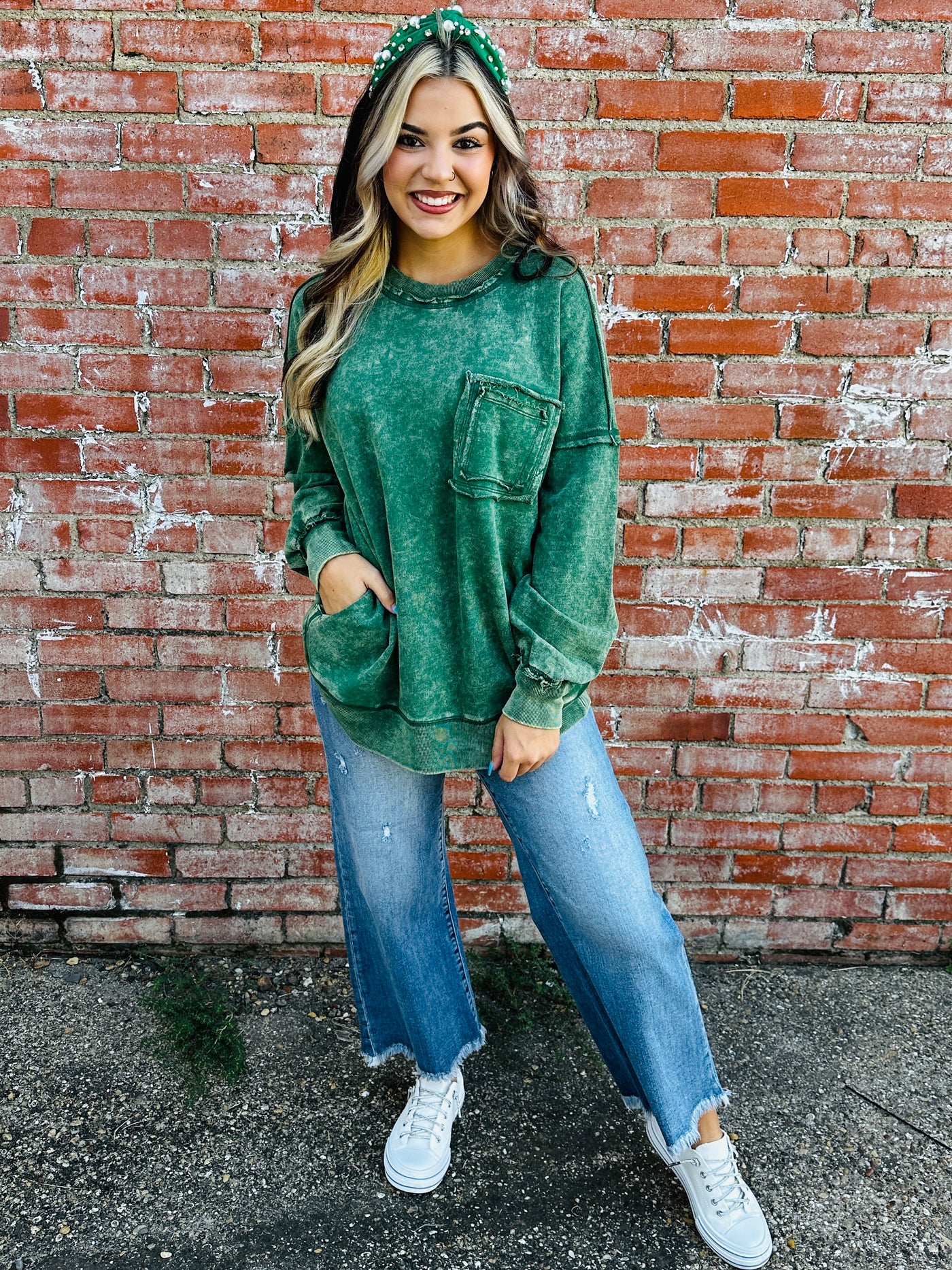 Always On Your Side Acid Washed Pullover • Green-Zenana-Shop Anchored Bliss Women's Boutique Clothing Store