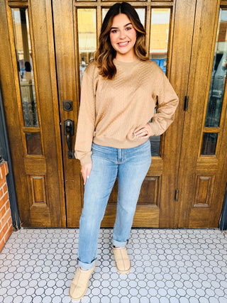 Get Me Some of That Faux Cable Knit Sweatshirt • Mocha-Umgee-Shop Anchored Bliss Women's Boutique Clothing Store