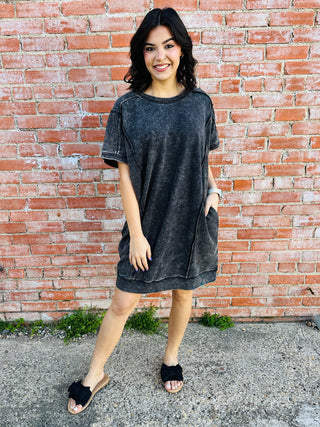 Afternoon Bliss Acid Washed Midi Dress • Ash Black-Zenana-Shop Anchored Bliss Women's Boutique Clothing Store