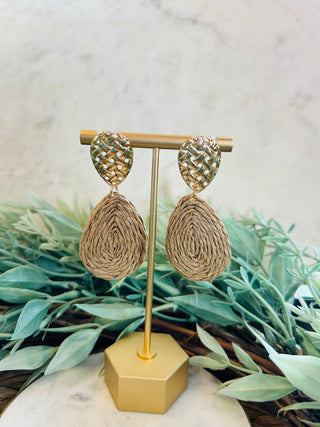 Christina Raffia Teardrop Earrings • Tan-DMC-Shop Anchored Bliss Women's Boutique Clothing Store