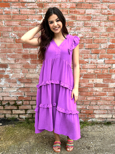 Sweet Beginnings Tiered Midi Dress • Orchid-Emerald Creek-Shop Anchored Bliss Women's Boutique Clothing Store