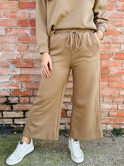 Sweet Wish Textured Cropped Wide Pants • Tan-See and Be Seen-Shop Anchored Bliss Women's Boutique Clothing Store