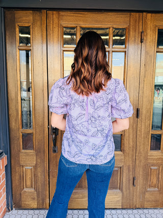 Happiest Here Embroidered Puff Sleeve Top • Pink-Umgee-Shop Anchored Bliss Women's Boutique Clothing Store