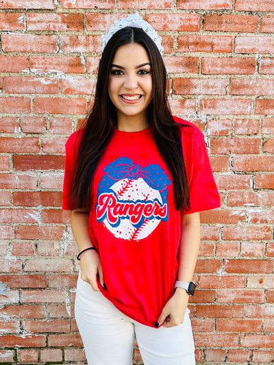Red Star Rangers Bow Baseball Graphic Tee-Harps & Oli-Shop Anchored Bliss Women's Boutique Clothing Store