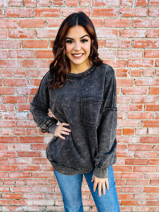 Always On Your Side Acid Washed Pullover • Ash Black-Zenana-Shop Anchored Bliss Women's Boutique Clothing Store