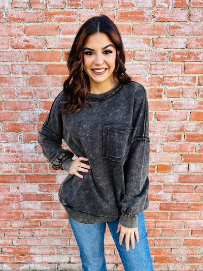 Always On Your Side Acid Washed Pullover • Ash Black-Zenana-Shop Anchored Bliss Women's Boutique Clothing Store