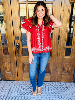 Don’t Look Back Flutter Sleeve Top • Brick-Stacey Kluttz-Shop Anchored Bliss Women's Boutique Clothing Store