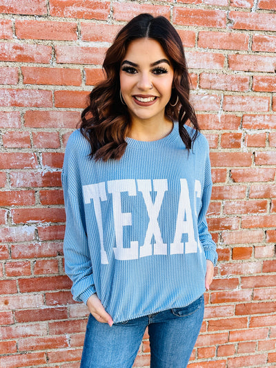 Texas Has My Heart Corded Top • Blue-Sweet Generis-Shop Anchored Bliss Women's Boutique Clothing Store