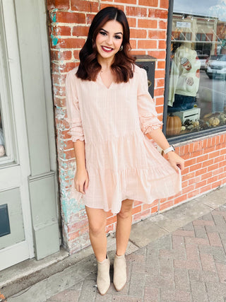 Explaining My Love Ruffle Sleeve Dress • Blush-Kori-Shop Anchored Bliss Women's Boutique Clothing Store