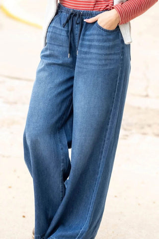 Judy Blue Just for Smiles Denim Palazzo Denim Jeans-Judy Blue-Shop Anchored Bliss Women's Boutique Clothing Store