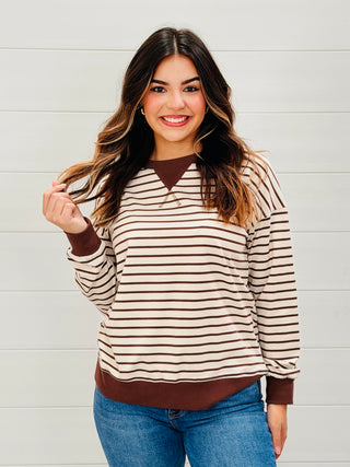 Between the Lines Striped Top • Camel-Zenana-Shop Anchored Bliss Women's Boutique Clothing Store
