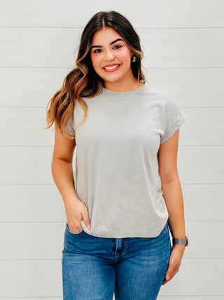Calling My Name Acid Washed Cap Sleeve Top • Grey Sleet-Zenana-Shop Anchored Bliss Women's Boutique Clothing Store