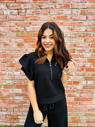 Want You Now Ruffle Sleeve Top • Black-Entro-Shop Anchored Bliss Women's Boutique Clothing Store