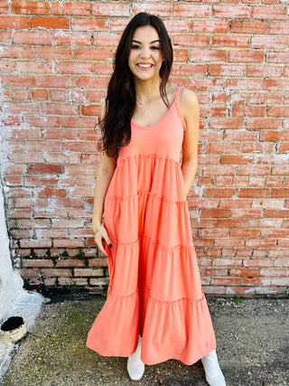 Hooked On You V-Neck Maxi Dress • Coral-Zenana-Shop Anchored Bliss Women's Boutique Clothing Store