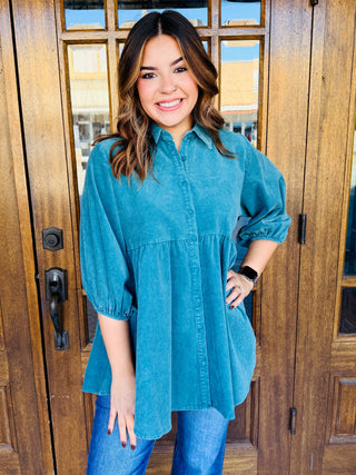 Stay the Same Balloon Sleeve Babydoll Top • Teal-Umgee-Shop Anchored Bliss Women's Boutique Clothing Store