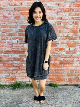 Afternoon Bliss Acid Washed Midi Dress • Ash Black-Zenana-Shop Anchored Bliss Women's Boutique Clothing Store