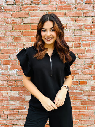 Want You Now Ruffle Sleeve Top • Black-Entro-Shop Anchored Bliss Women's Boutique Clothing Store