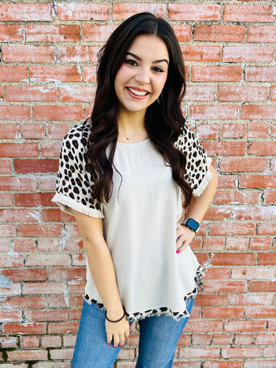 Wildest Dreams Leopard Top • Oatmeal-Umgee-Shop Anchored Bliss Women's Boutique Clothing Store