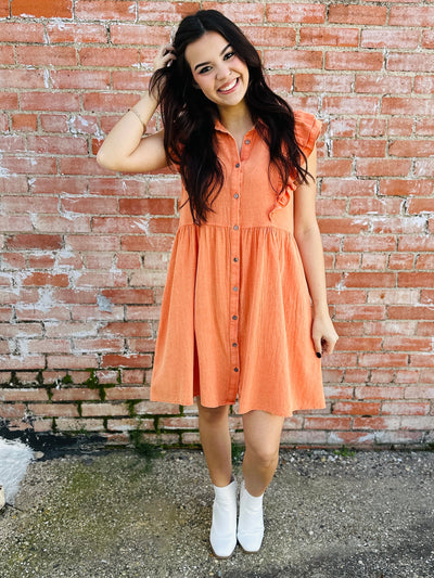Different Views Button Down Dress • Apricot-Tracy Zelenuk-Shop Anchored Bliss Women's Boutique Clothing Store