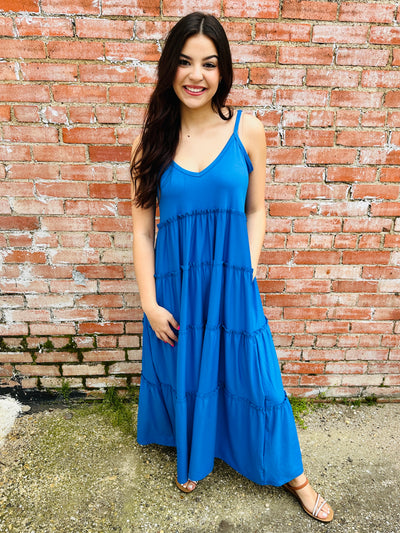 Hooked On You V-Neck Maxi Dress • Blue-Zenana-Shop Anchored Bliss Women's Boutique Clothing Store