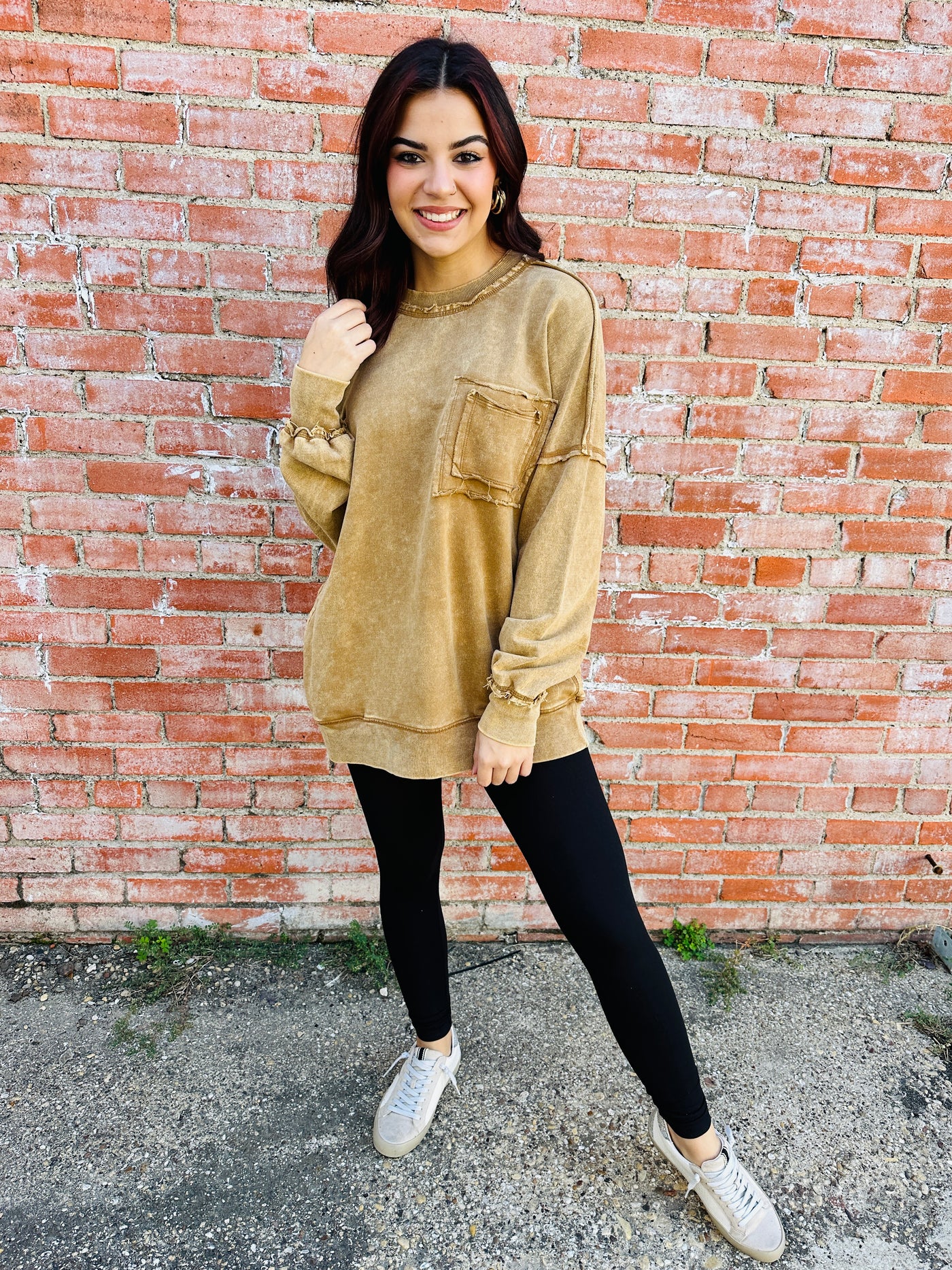 Always On Your Side Acid Washed Pullover • Camel-Zenana-Shop Anchored Bliss Women's Boutique Clothing Store