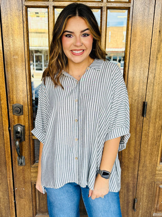 Walk With Me Striped Button Up Shirt • Black-Zenana-Shop Anchored Bliss Women's Boutique Clothing Store