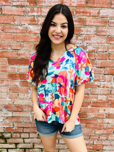 Raise the Standard Floral Puff Sleeve Top • Mint-Umgee-Shop Anchored Bliss Women's Boutique Clothing Store