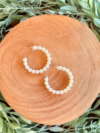 Heather Pearl Hoop Earrings • White-DMC-Shop Anchored Bliss Women's Boutique Clothing Store