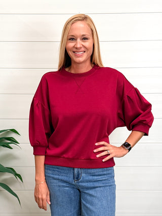 The Main Reason Scuba Dolman Sleeve Top • Cabernet Red-Zenana-Shop Anchored Bliss Women's Boutique Clothing Store