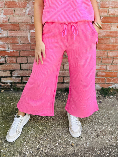Sweet Wish Textured Cropped Wide Pants • Bubblegum-See and Be Seen-Shop Anchored Bliss Women's Boutique Clothing Store