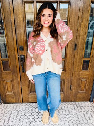 Eyes Wide Open Flower Print Cardigan • Cream Mix-Stacey Kluttz-Shop Anchored Bliss Women's Boutique Clothing Store