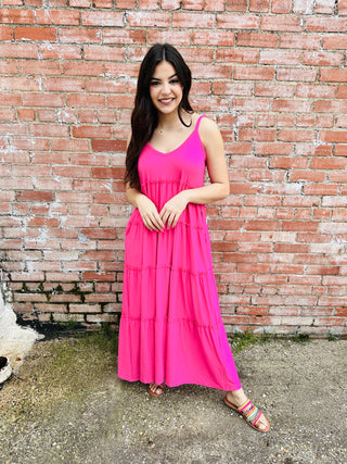 Hooked On You V-Neck Maxi Dress • Fuchsia-Zenana-Shop Anchored Bliss Women's Boutique Clothing Store